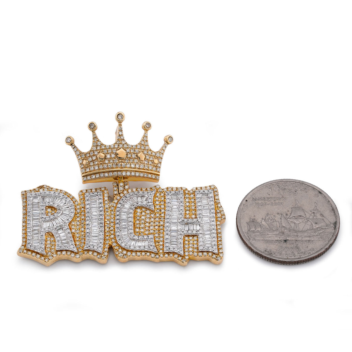 10K Yellow Gold RICH Crown Pendant 5CT Natural Diamond Men Women Charm — view 7