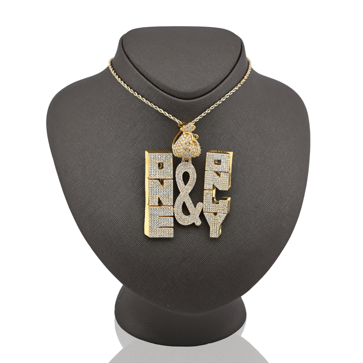 10K Yellow Gold "ONE & ONLY" Money Bag Custom Pendant 8CT Natural Diamond Men Charm — view 2