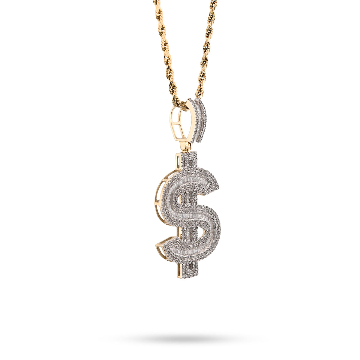 10K yellow Gold 1.40 CT Natural Diamond "$" Sign Charm Men 48.5 MM Pendant 7g — view 2