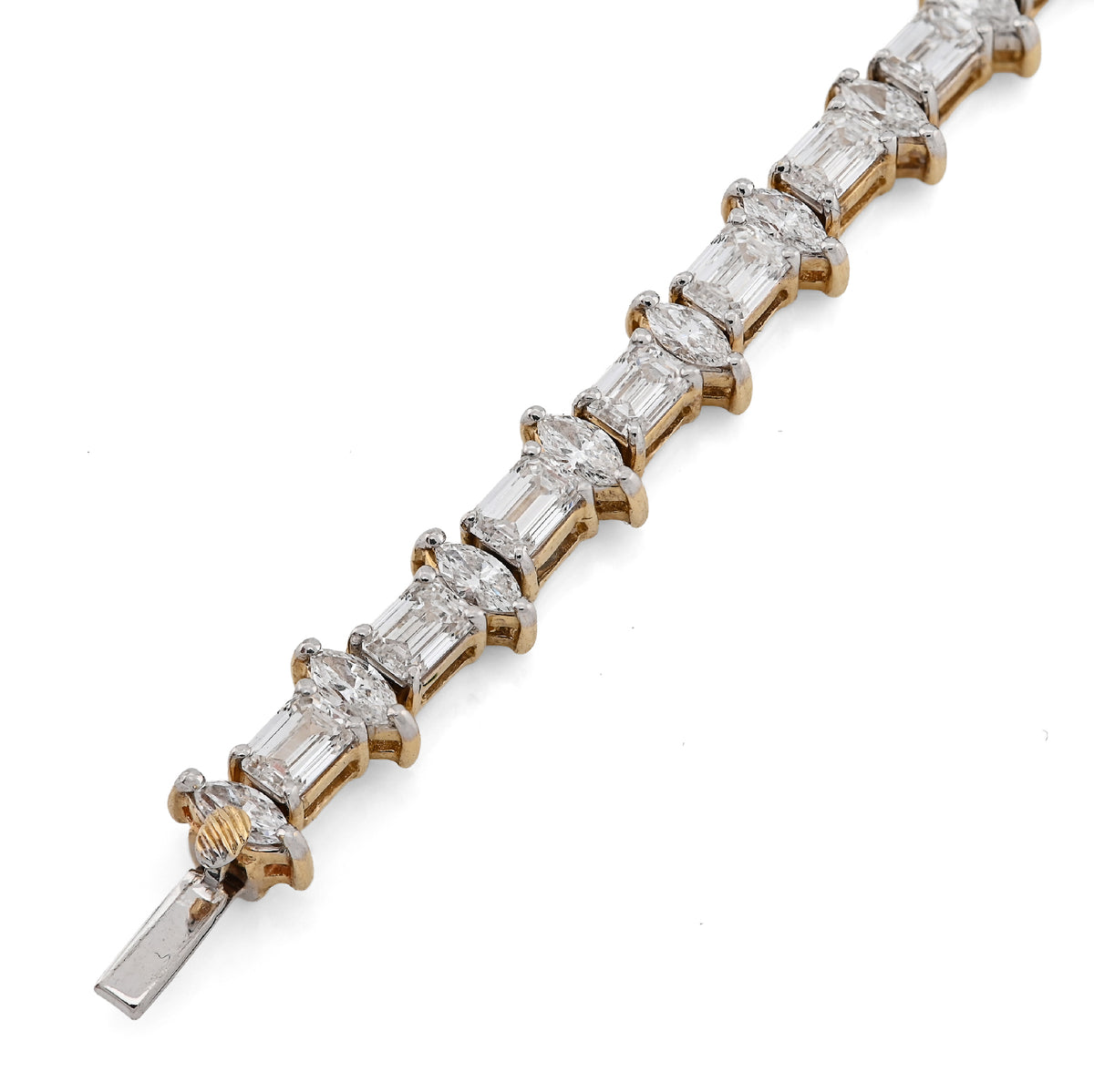 14K Yellow Gold 6.79CT Lab Diamond 7" Emerald/Marquise Solitaire 5.5MM 10.3g Men Women Tennis Bracelet — view 4