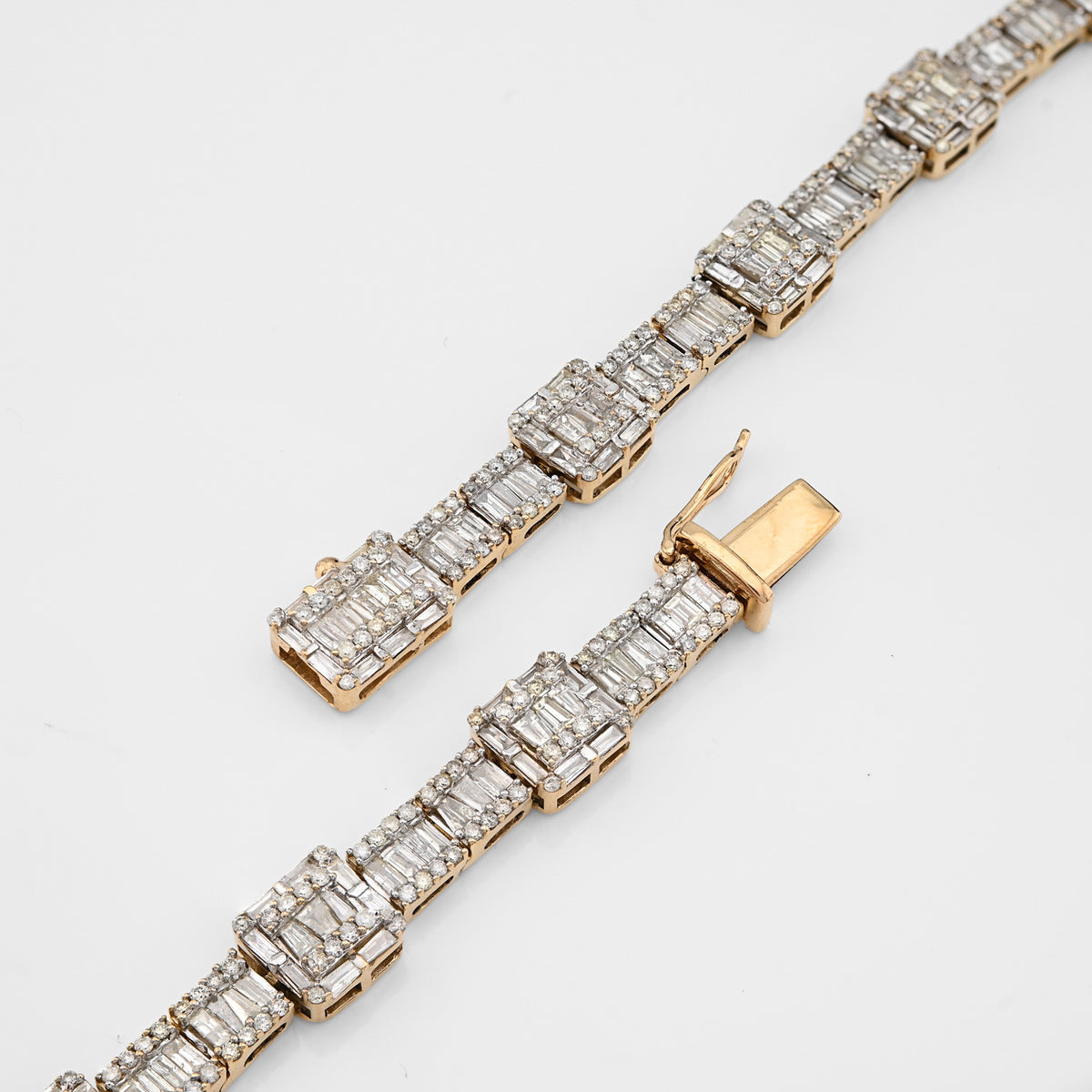 10K Yellow Gold 22CT Baguette/Round Natural Diamond Square and Rect Link Shape Mens Necklace 22" — view 4