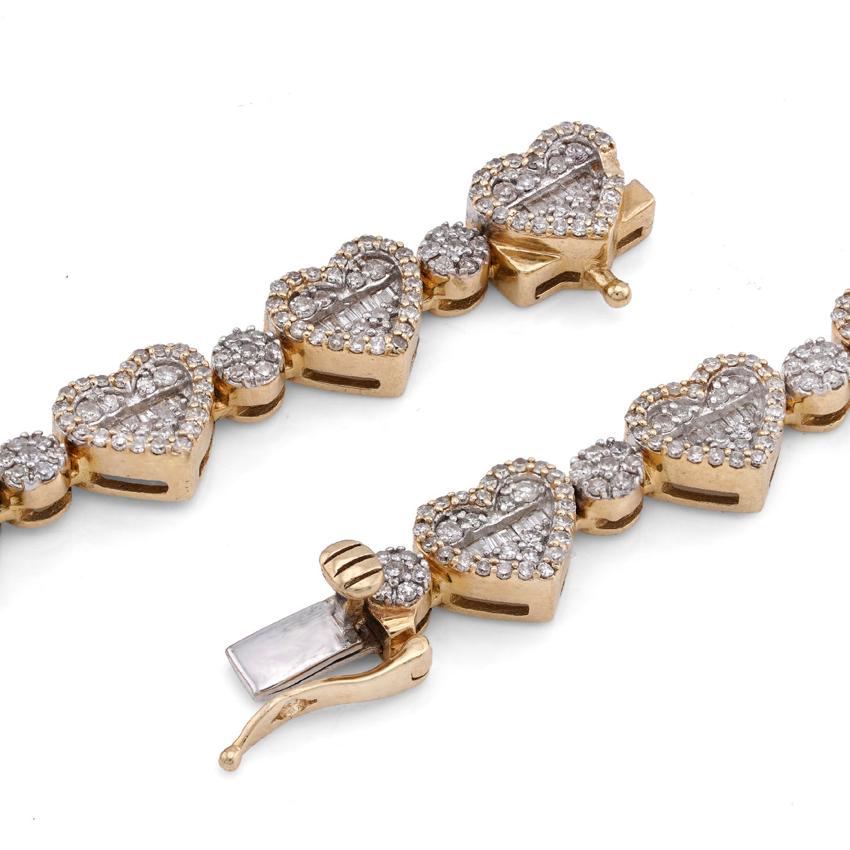 10K Yellow Gold Heart Shape Link Baguette 6.10CT Natural Diamond Women Tennis Chain 18" Necklace — view 3