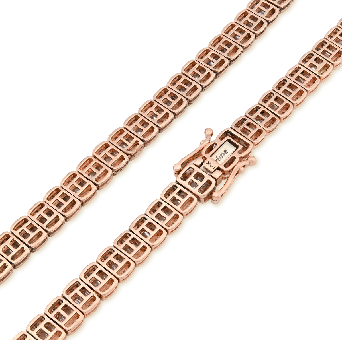 10K Rose Gold 15.4CT Natural Diamond Round/Baguette 7MM tennis Chain 7MM Men Women Necklace — view 5
