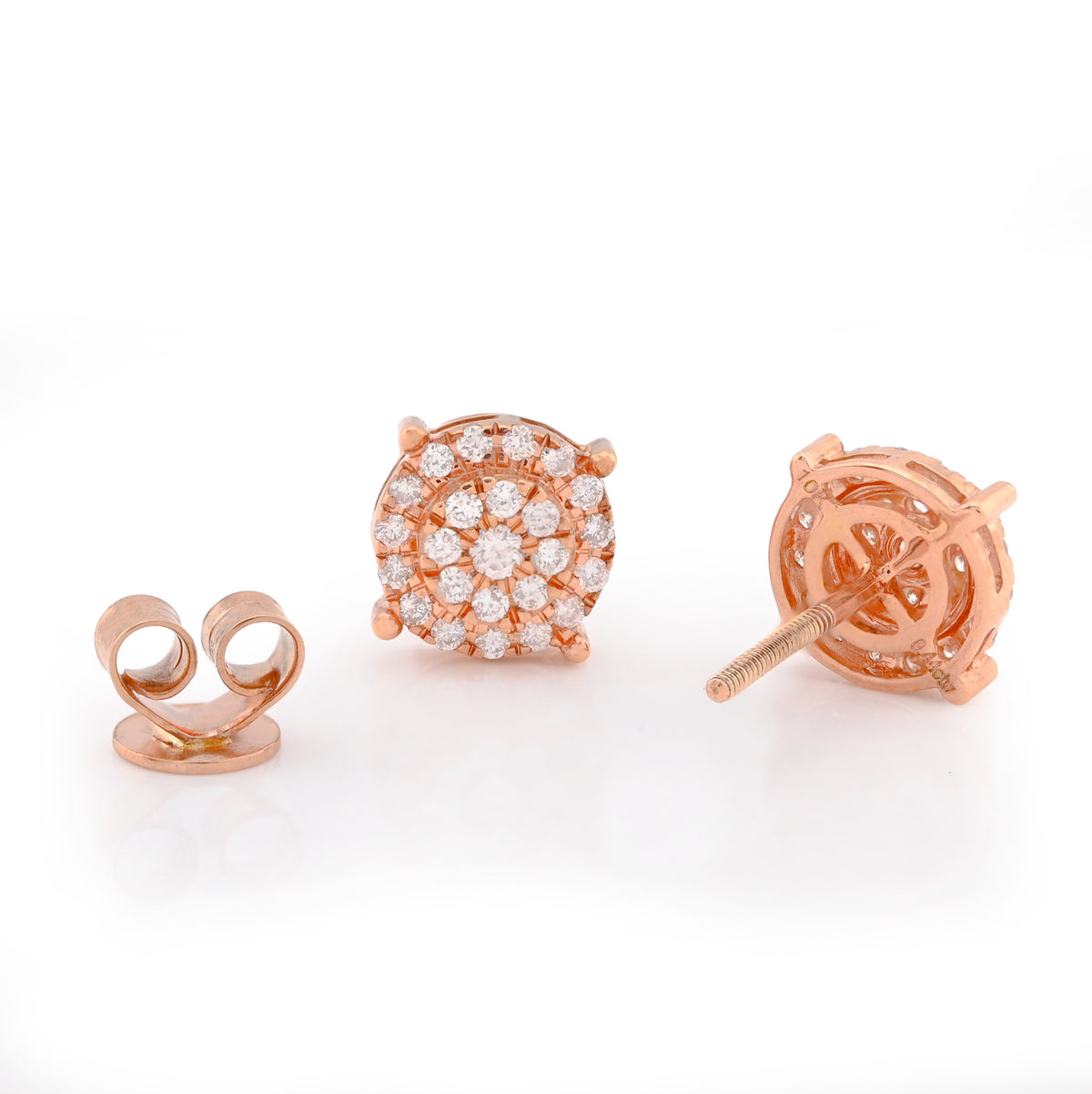 10K Rose Gold 0.44CT Round Natural Diamond Flower Cluster Halo Earrings Men Women Studs — view 4