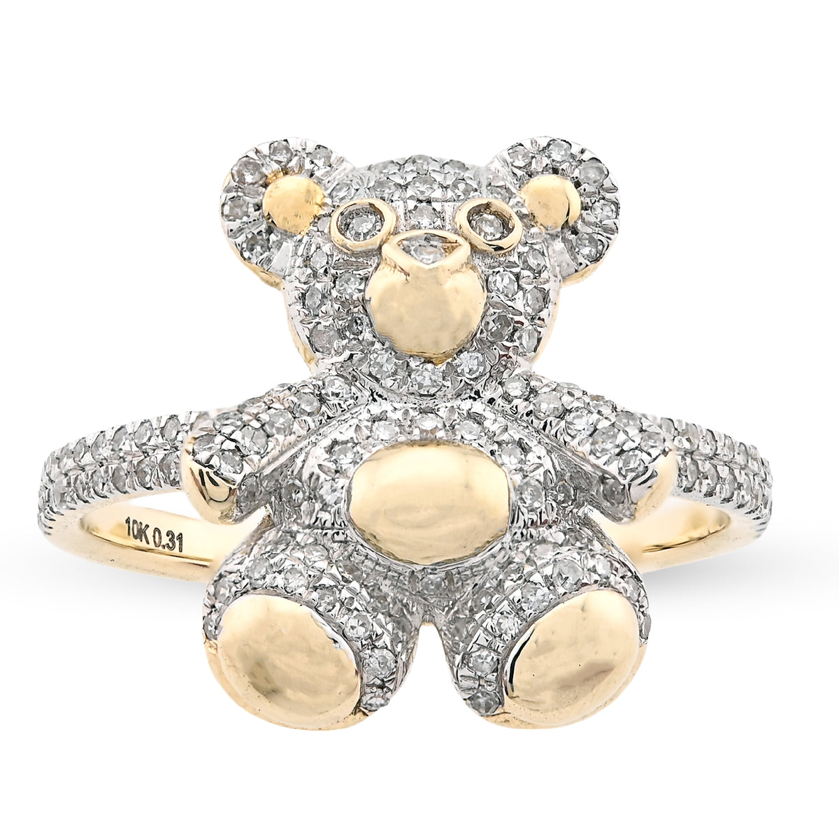 10K 0.31CT Natural Diamond Teddy Bear Women Ring  — view 6