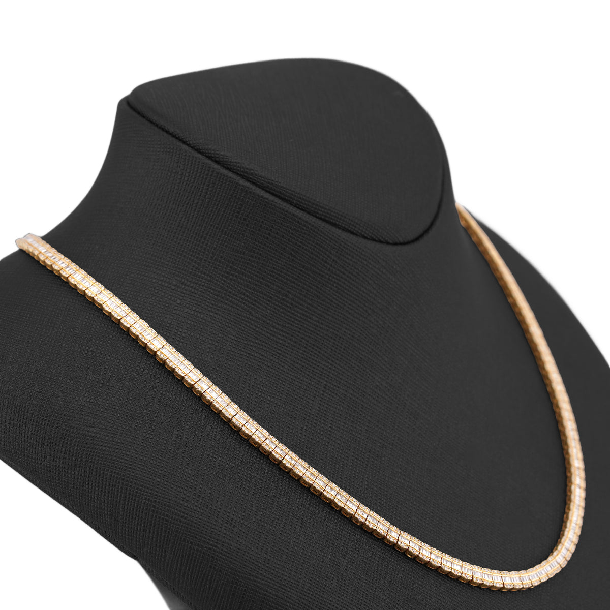10K Yellow Gold Round/Baguette 4.72CT Natural Diamond 4MM Tennis Chain Men Necklace 18" Chain — view 4