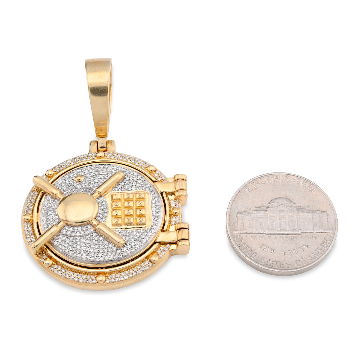 10K Yellow Gold Vault Door Memory Picture Pendant 0.6CT Natural Diamond Men Women Charm — view 13