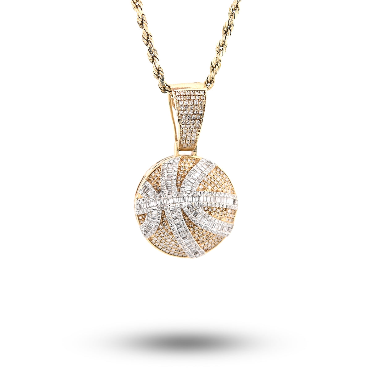 10K Yellow Gold Round/Baguette Natural Diamond Basket Ball Men Charm Pendant 34.8MM 14.8G — view 2