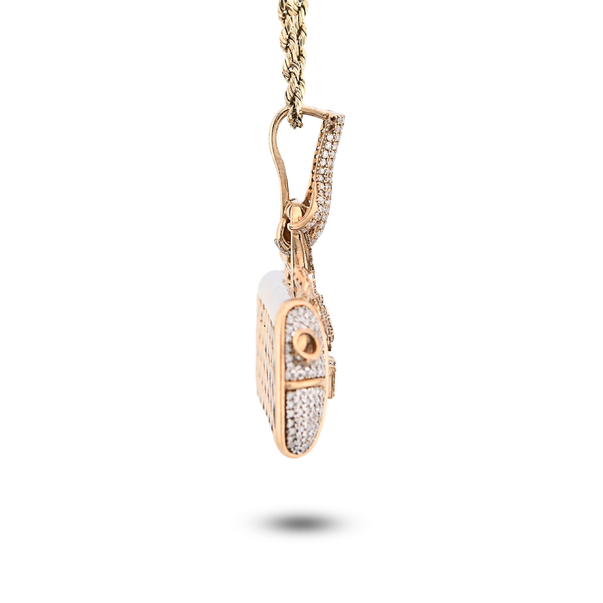 10K Yellow Gold 5CT Natural Diamond "IN MY BAG" Women Purse Hand Bail Pendant — view 5
