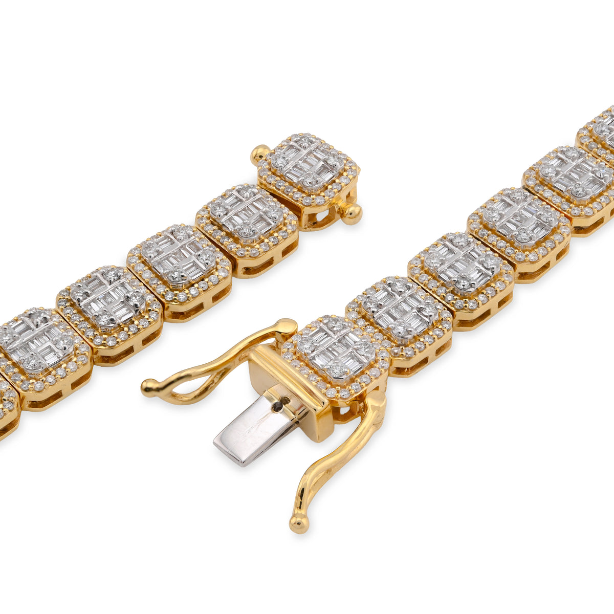 10K Yellow Gold 14.71CT Baguette Natural Diamond 77.3G Tennis Chain Men Women 8MM Necklace — view 4