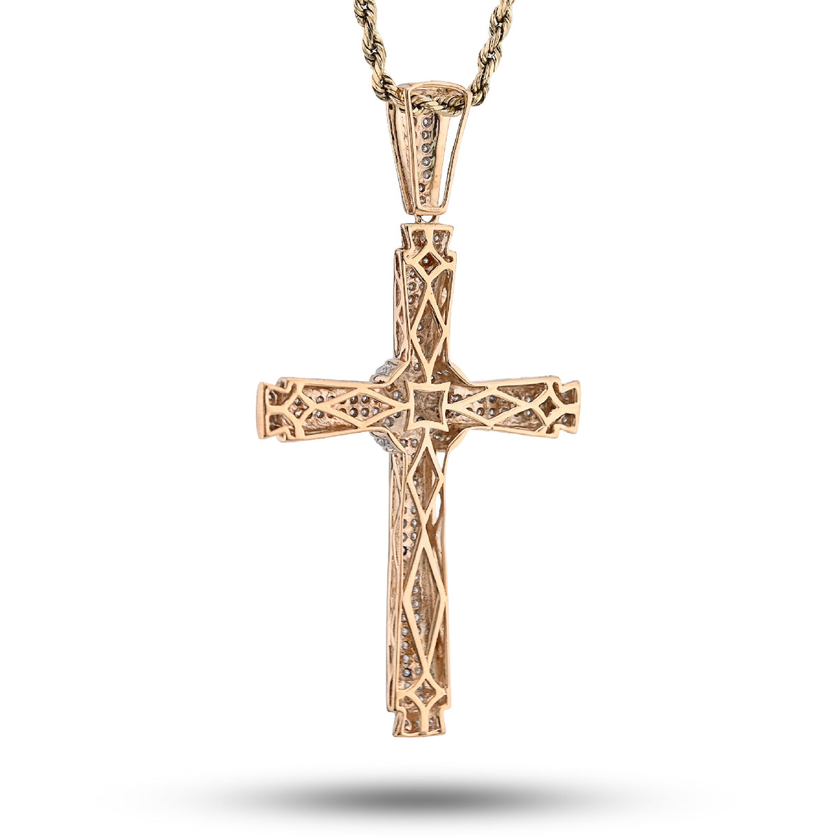 10K Yellow Gold 1.75CT Natural Diamond Cross Religious Charm Men Women Pendant 2.4" — view 6