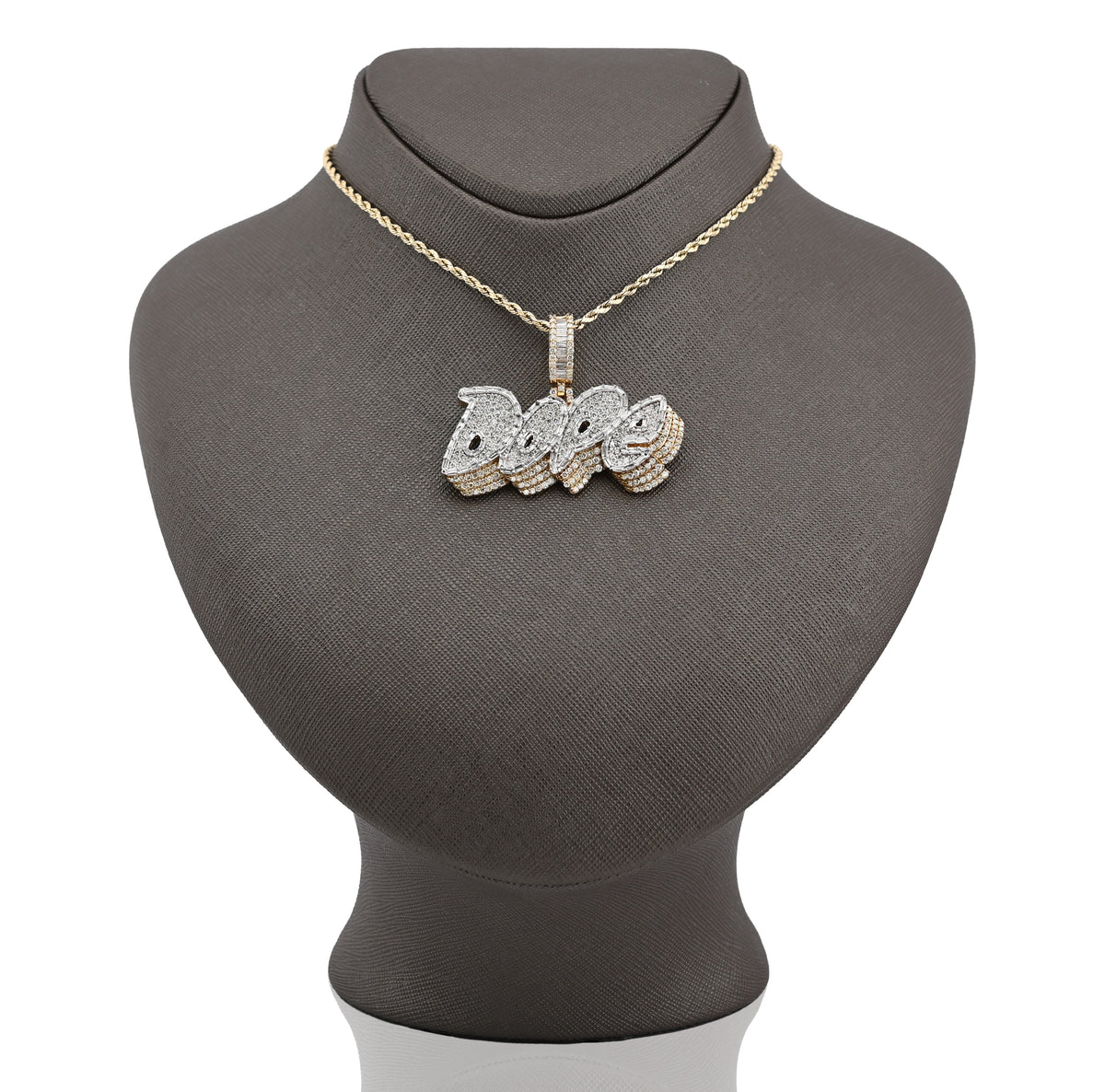 10K Yellow Gold 3.75CT "DOPE" Custom Natural Diamond Round/Baguette Pendant 1.9" Charm — view 3