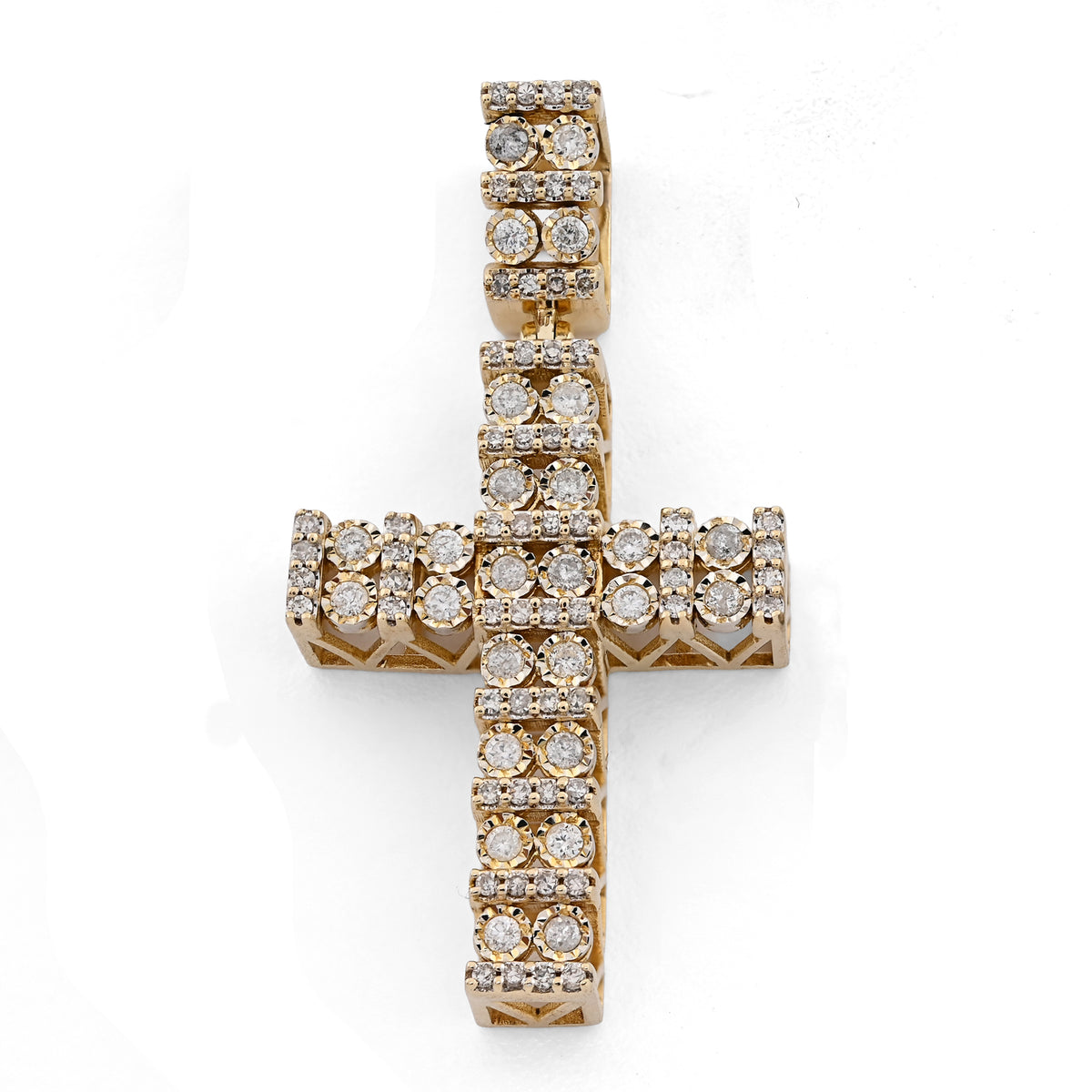10K Yellow Gold 1.0 CT Natural Diamond Religious Cross Cage Back Men Women Pendant — view 1