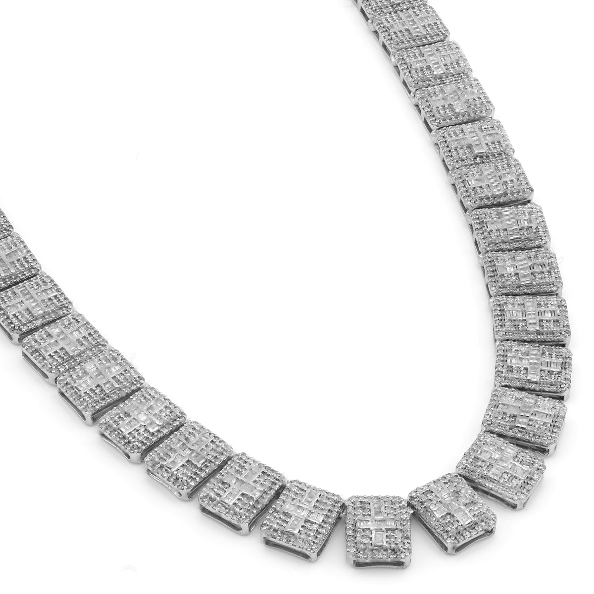 925 SS Natural Diamond Baguette/Round 12CT Rectangular Link Tennis Chain — view 7