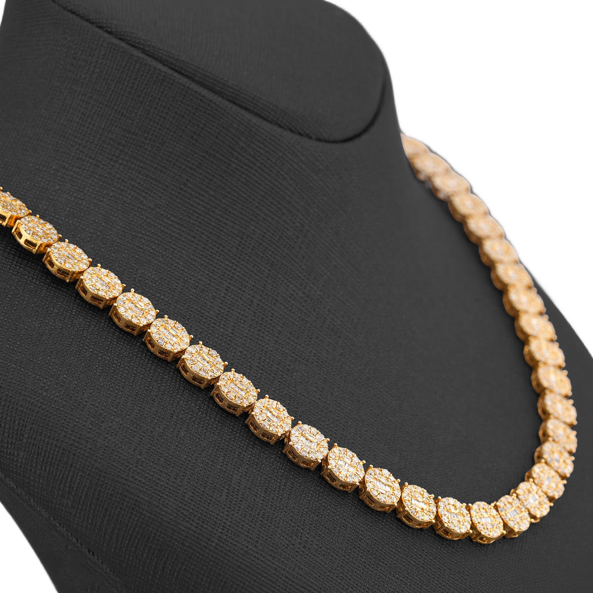 10K Yellow Gold 20CT Natural Round/Baguette Diamond 8MM Flower Cluster Tennis Chain — view 2