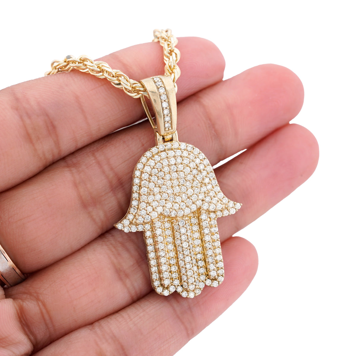 Hamsa Pendant Round 1.35ct Natural Diamond 10K Gold Men Women Charm