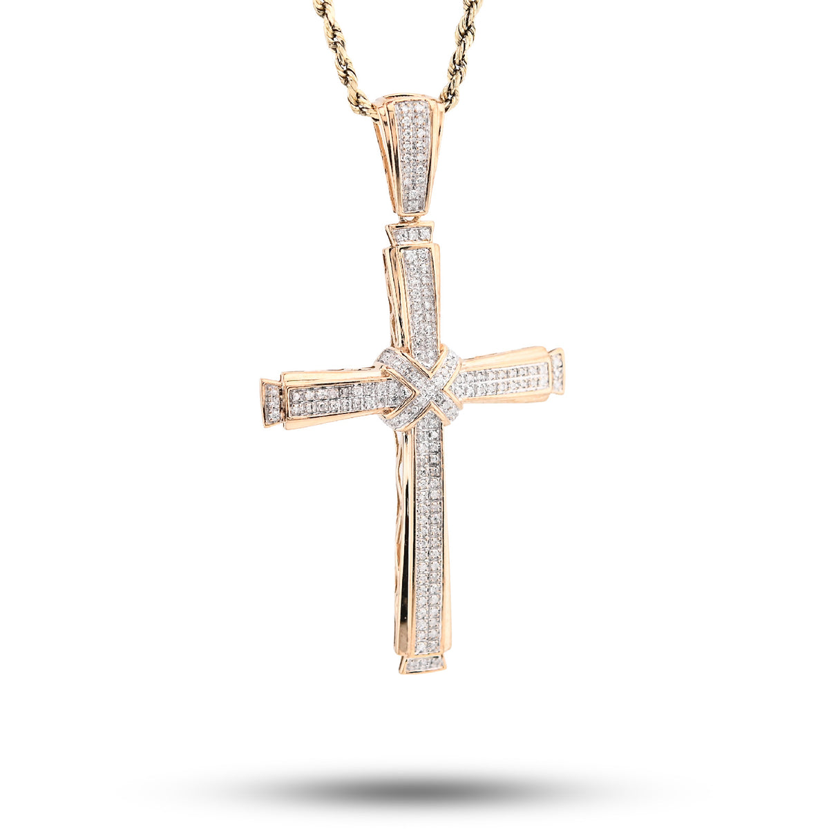 10K Yellow Gold 1.75CT Natural Diamond Cross Religious Charm Men Women Pendant 2.4" — view 2