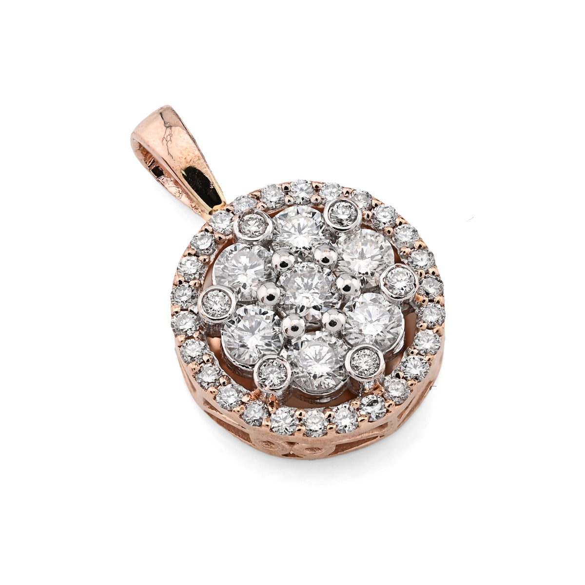 10K Rose Gold 1 CT Natural Diamond Flower Cluster Pendant Women small Charm — view 7