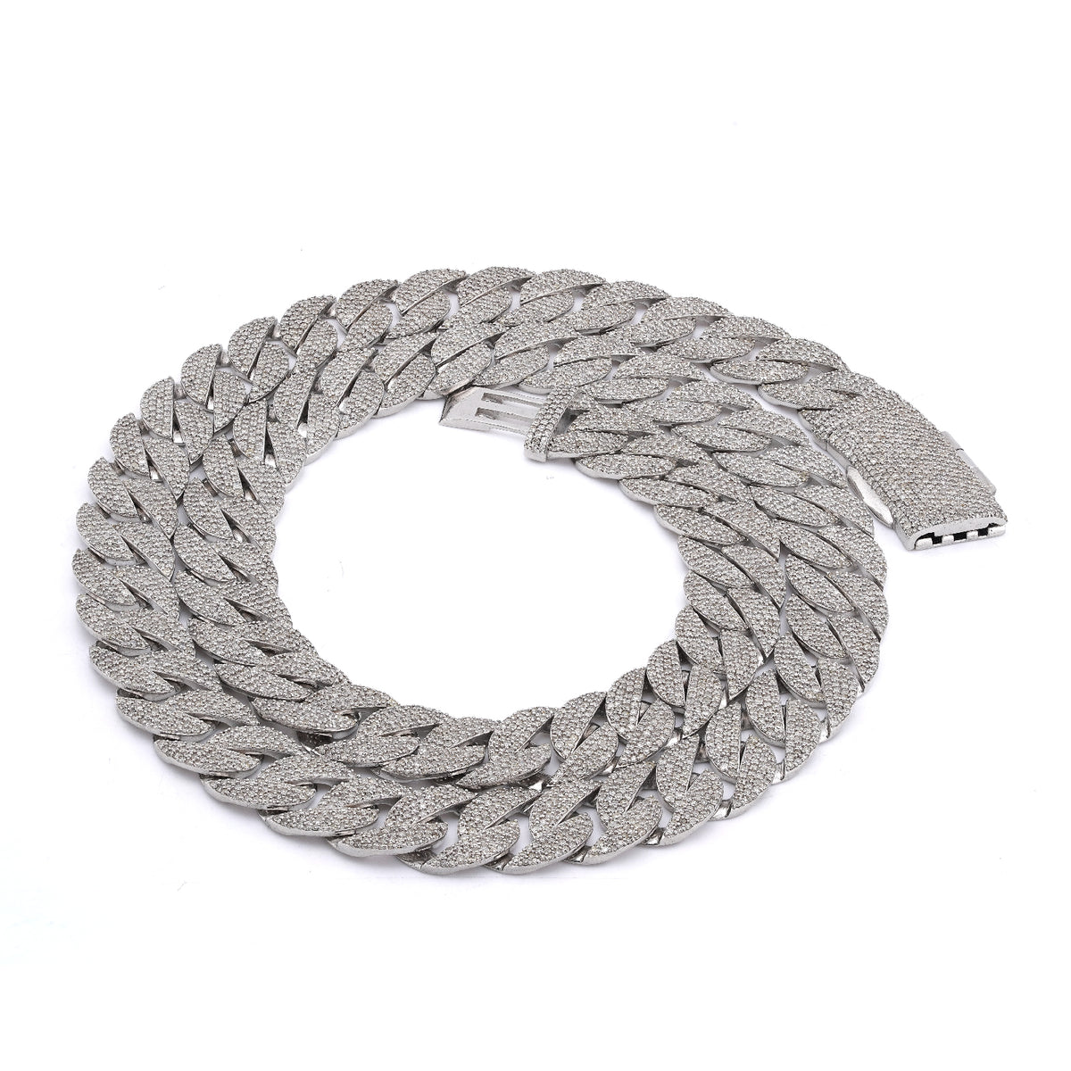 10K White Gold 18.9CT Natural Diamond Round Cuban Link 12MM Men's Chain 22" Necklace — view 9