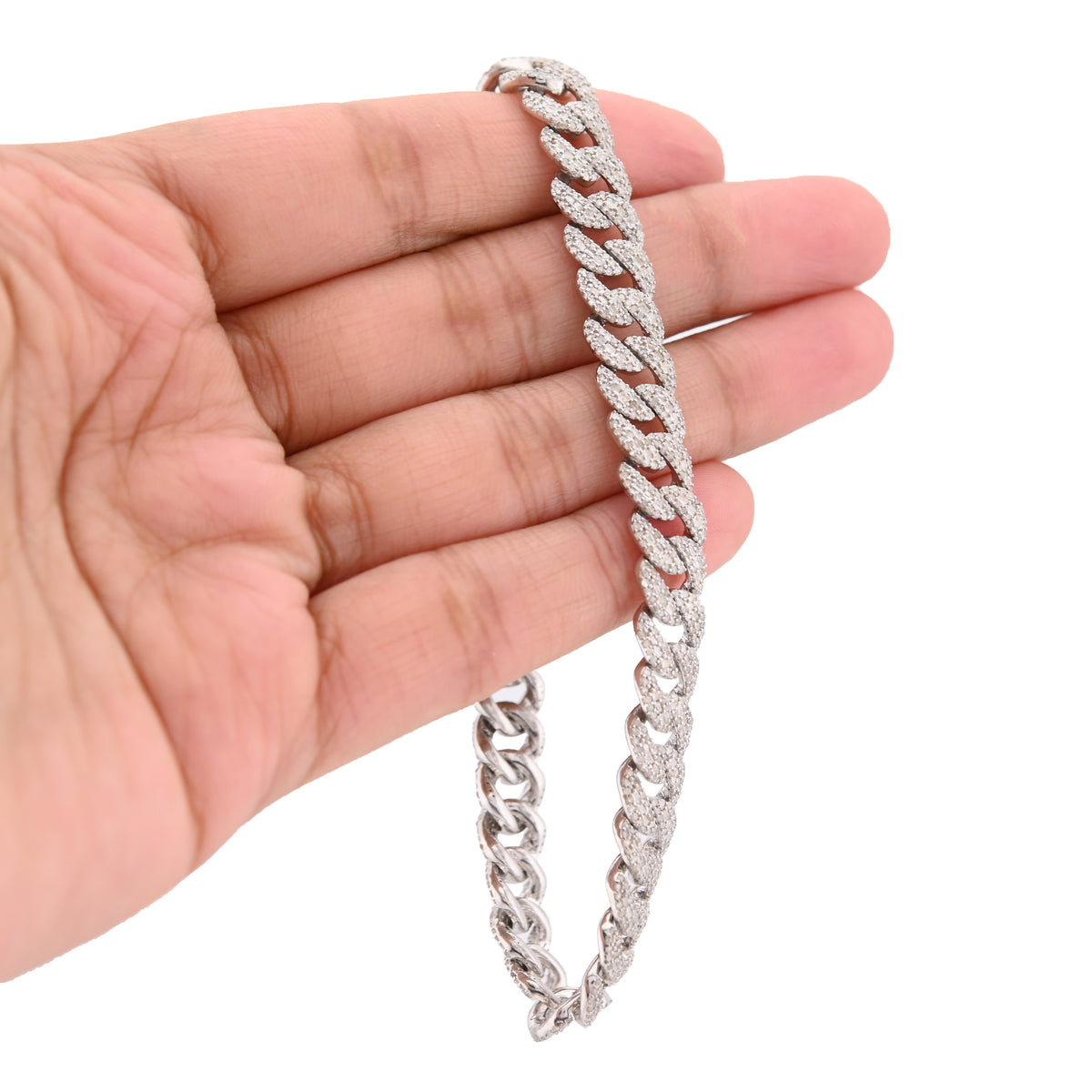 925 SS 4.6CT Natural Diamond Round/Baguette Round Cuban Link 8MM 8" Men Bracelet 26.1g — view 5