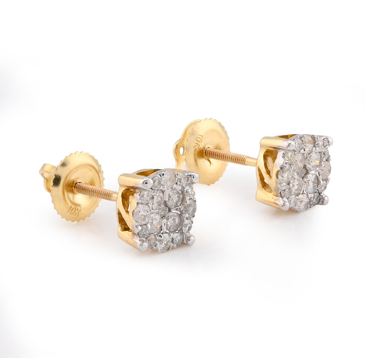 10K Yellow Gold 0.53CT Natural Diamond Flower Cluster Men Earrings Women Studs — view 2