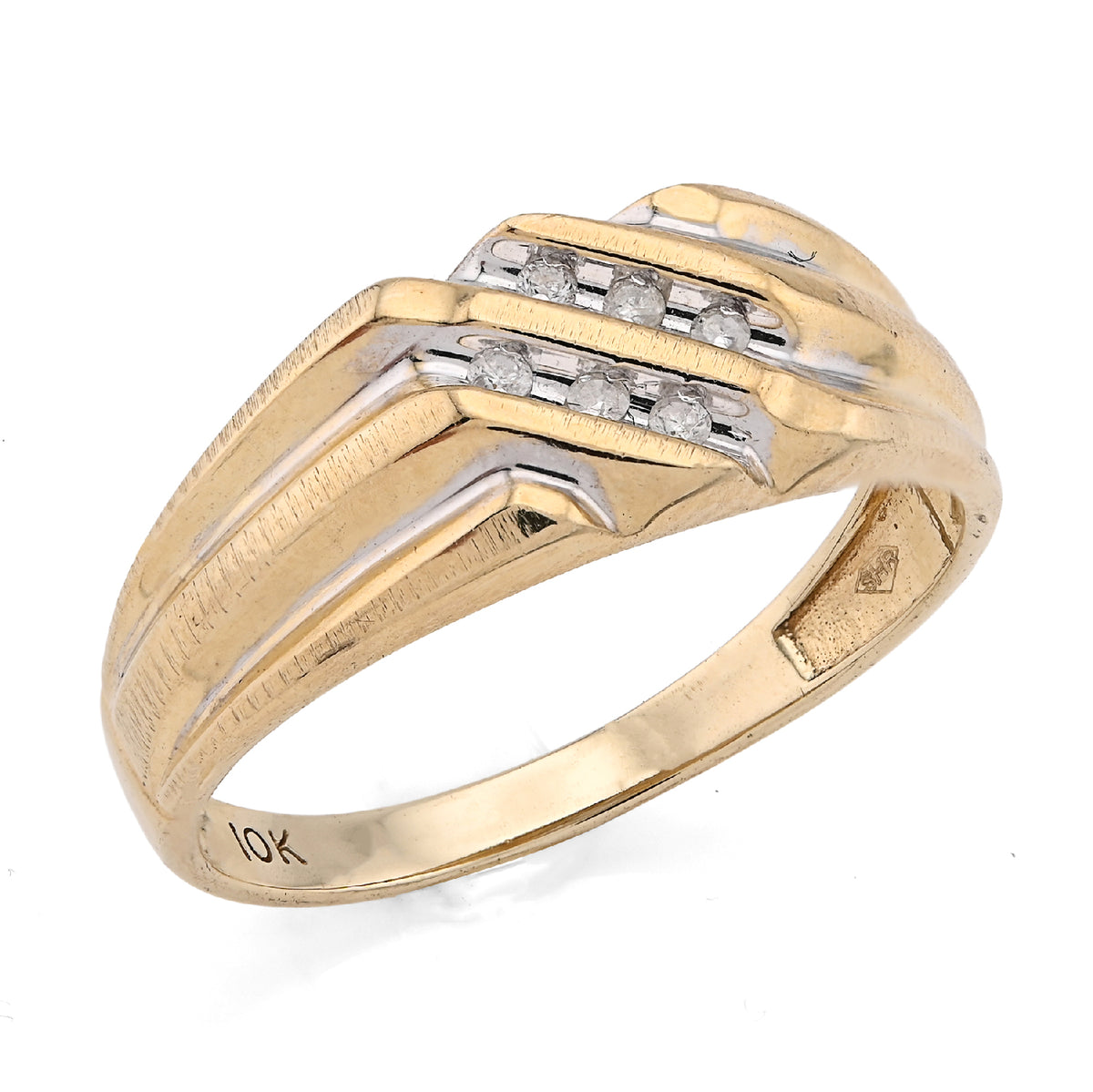 10K Yellow Gold 0.25CT Three Natural Diamond Diagonal Row Men Ring — view 7