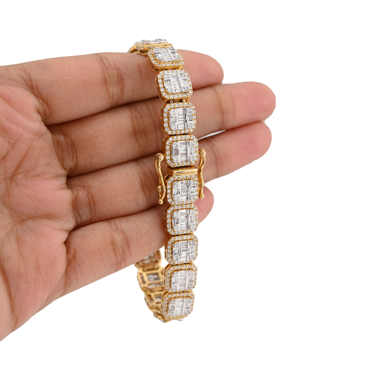 10K Yellow Gold 10MM 7.59CT Natural Diamond Round/Baguette 8" Men Tennis Bracelet — view 8