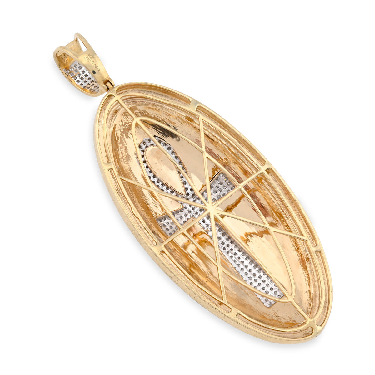 10K Yellow Gold 0.65CT Natural Diamond Oval Ankh Cross Pendant Men Women Religious Charm — view 5