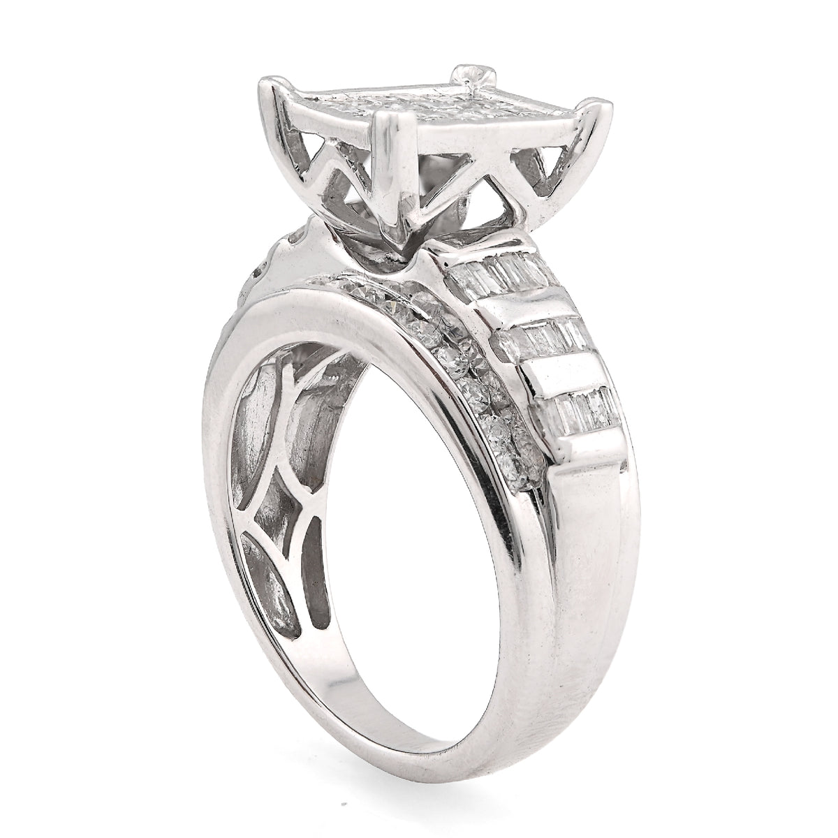 10K White Gold 1.50CT natural Diamond Princess/Round/Baguette Rectangular 11.6MM Women Wedding Ring — view 5