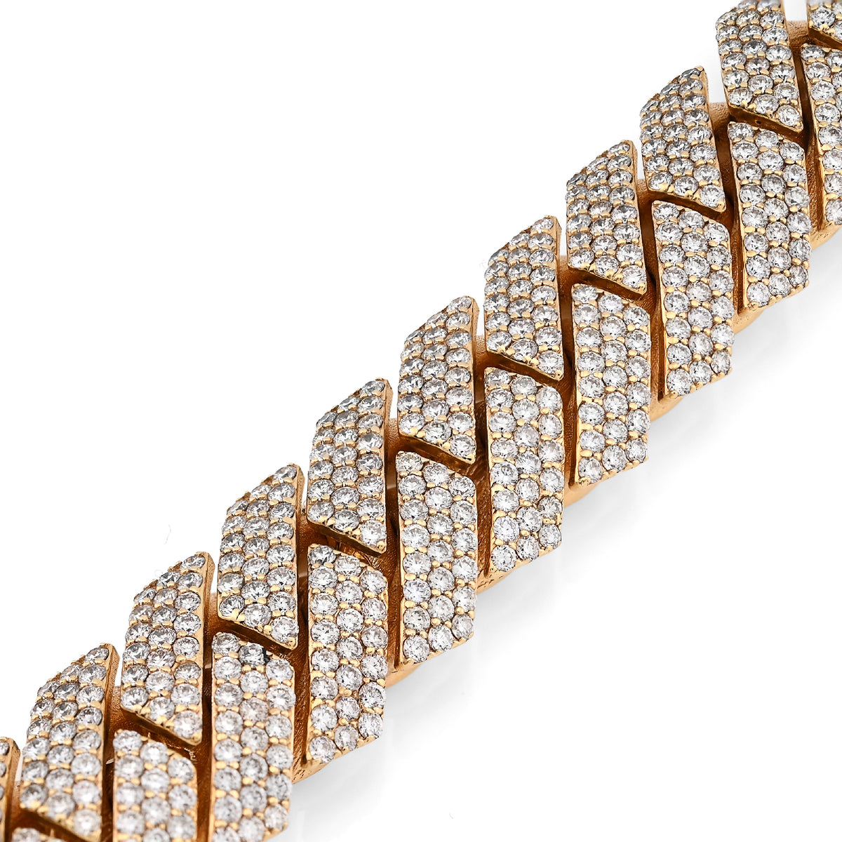 10K Yellow Gold 16.83CT Natural Diamond 92.30g 16MM Snake Cuban Link Men Bracelet 8"  — view 3