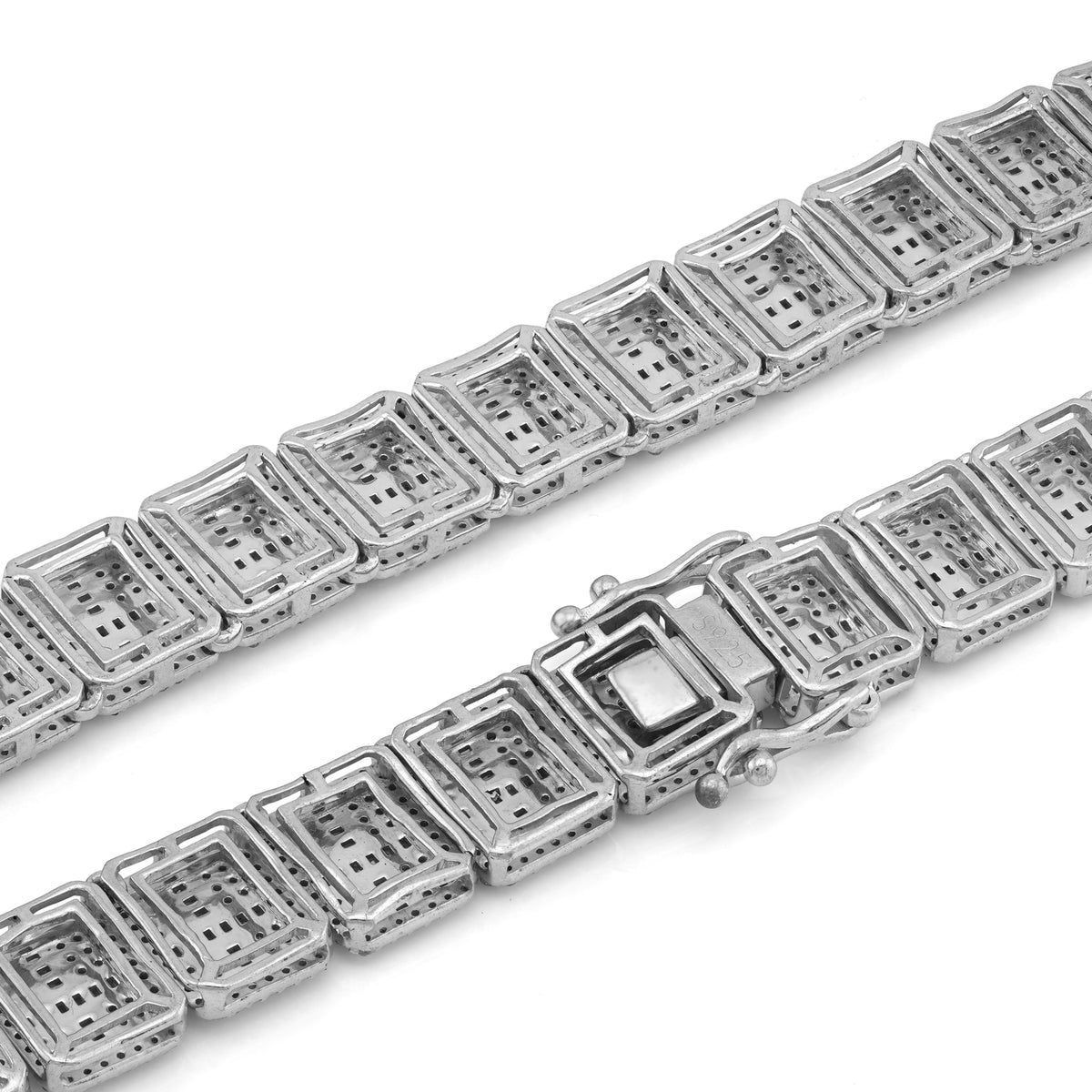 925 SS Natural Diamond Baguette/Round 12CT Rectangular Link Tennis Chain — view 8