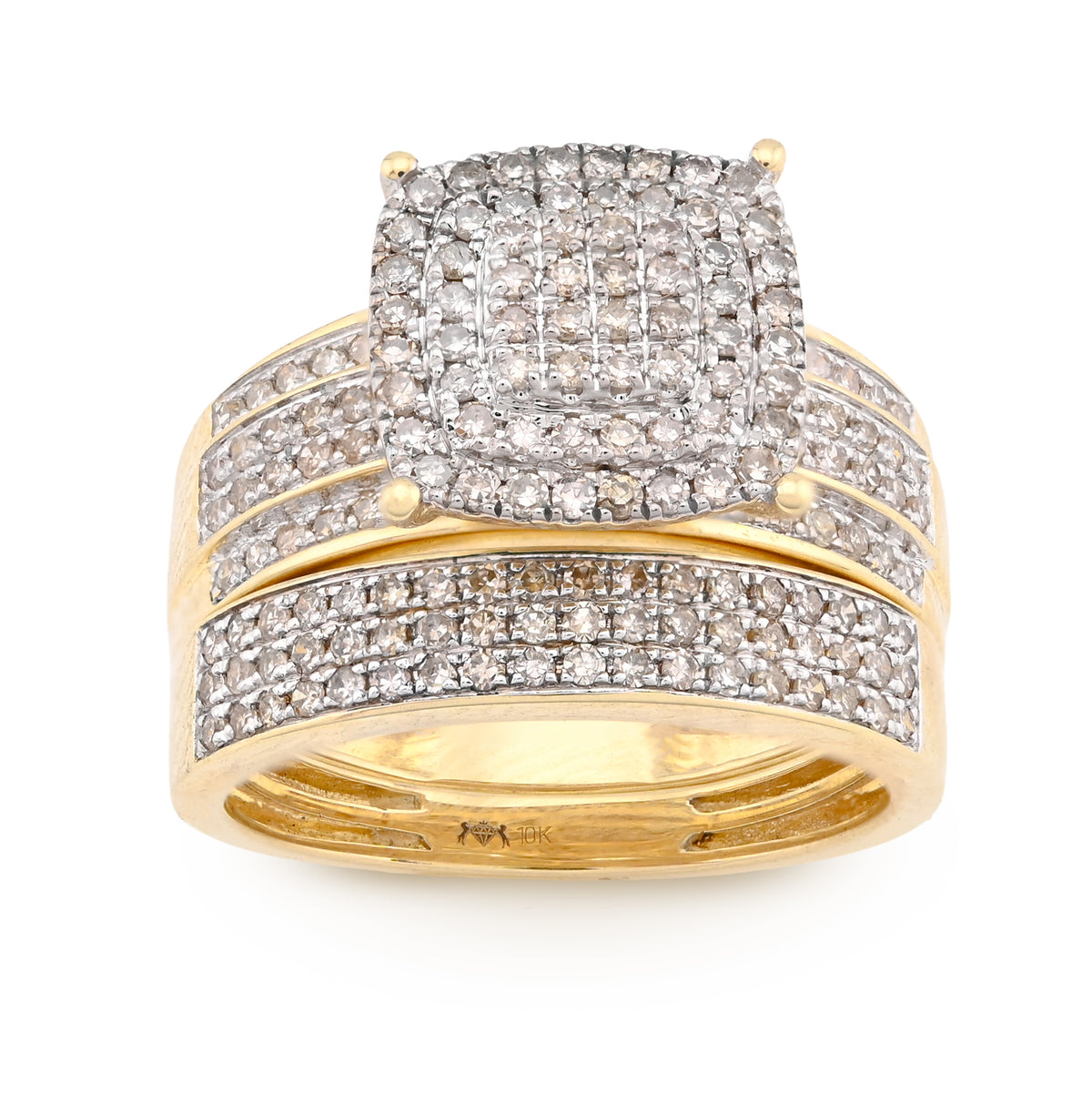 10K Yellow Gold Women 2 layer Rectangular Wedding Ring 0.99CT Natural Diamond Band — view 6