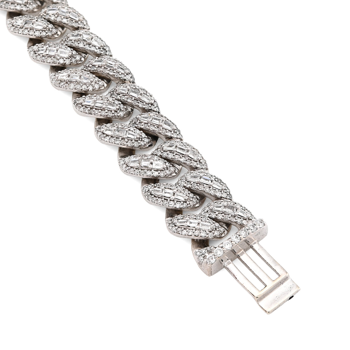 10K White Gold 3.90CT Natural Diamond Round/Baguette 8.5MM Cuban Link Bracelet Men 7.5" — view 7
