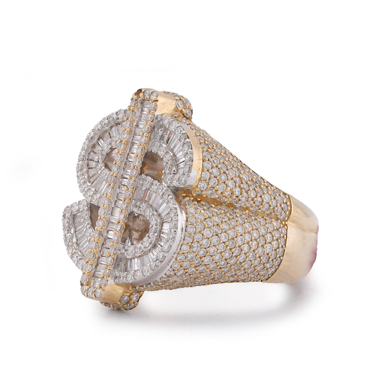 Dollar Sign Ring Baguette/ Round 3.3CT Natural Diamond 10K Gold Men Ring