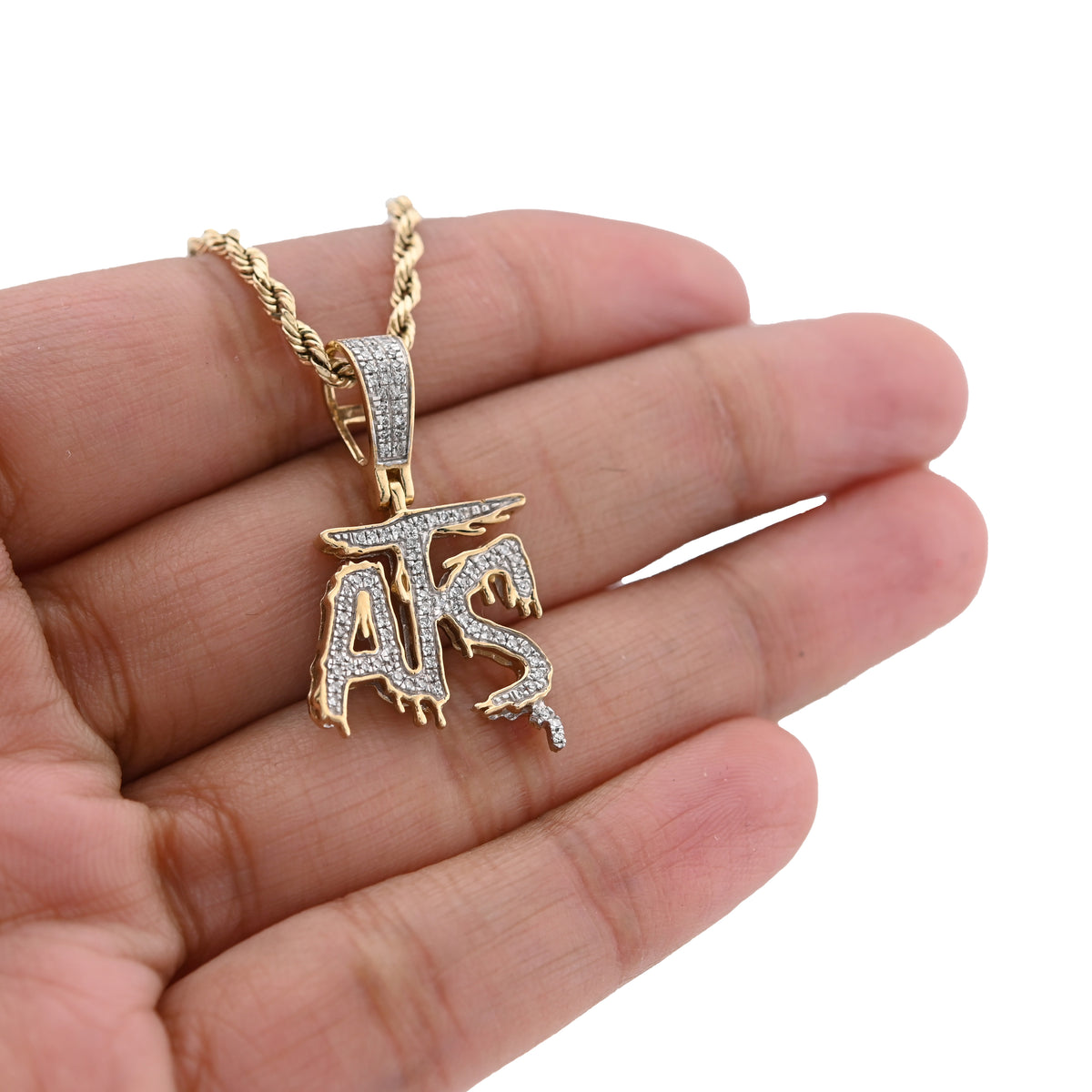 10K Yellow Gold 0.75CT Natural Diamond "ATS" Letter Pendant Men Women Charm — view 4