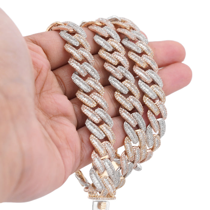 10K 3-Tone Yellow/White/Rose Gold 26CT Natural Diamond Round/Baguette 13MM Chain Men 22" Necklace — view 1