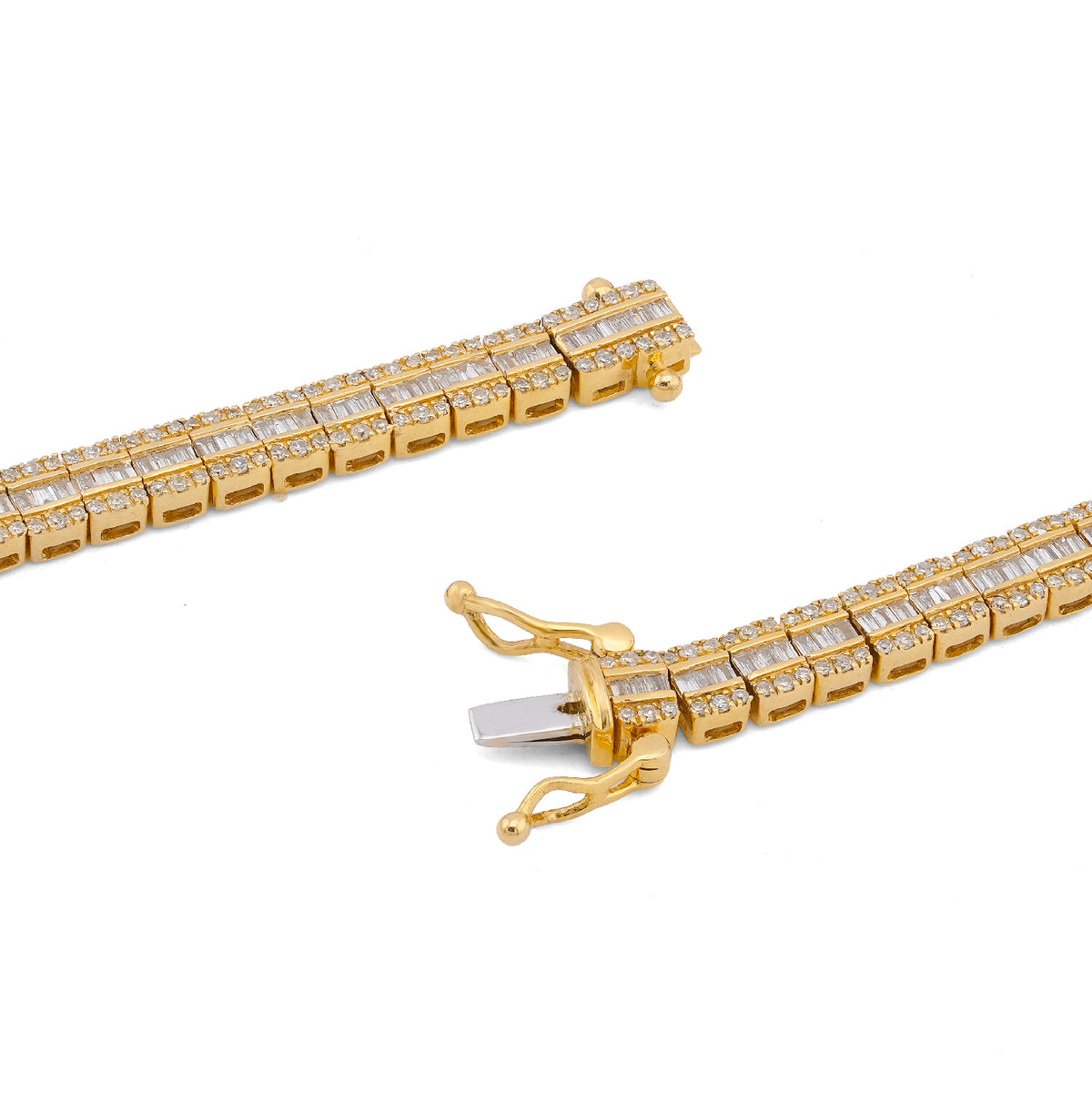 10K Yellow Gold 6.5CT Centre Row Baguette Natural Diamond 4MM Tennis Chain 22"  Men Women Tennis Chain — view 5