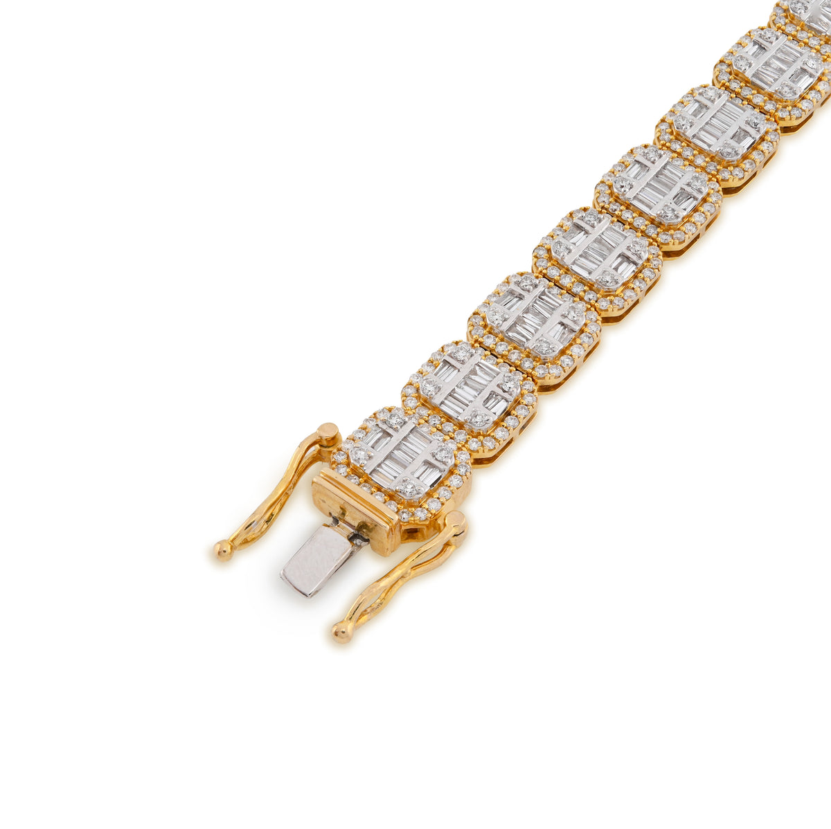 10K Yellow Gold 10MM 7.59CT Natural Diamond Round/Baguette 8" Men Tennis Bracelet — view 5
