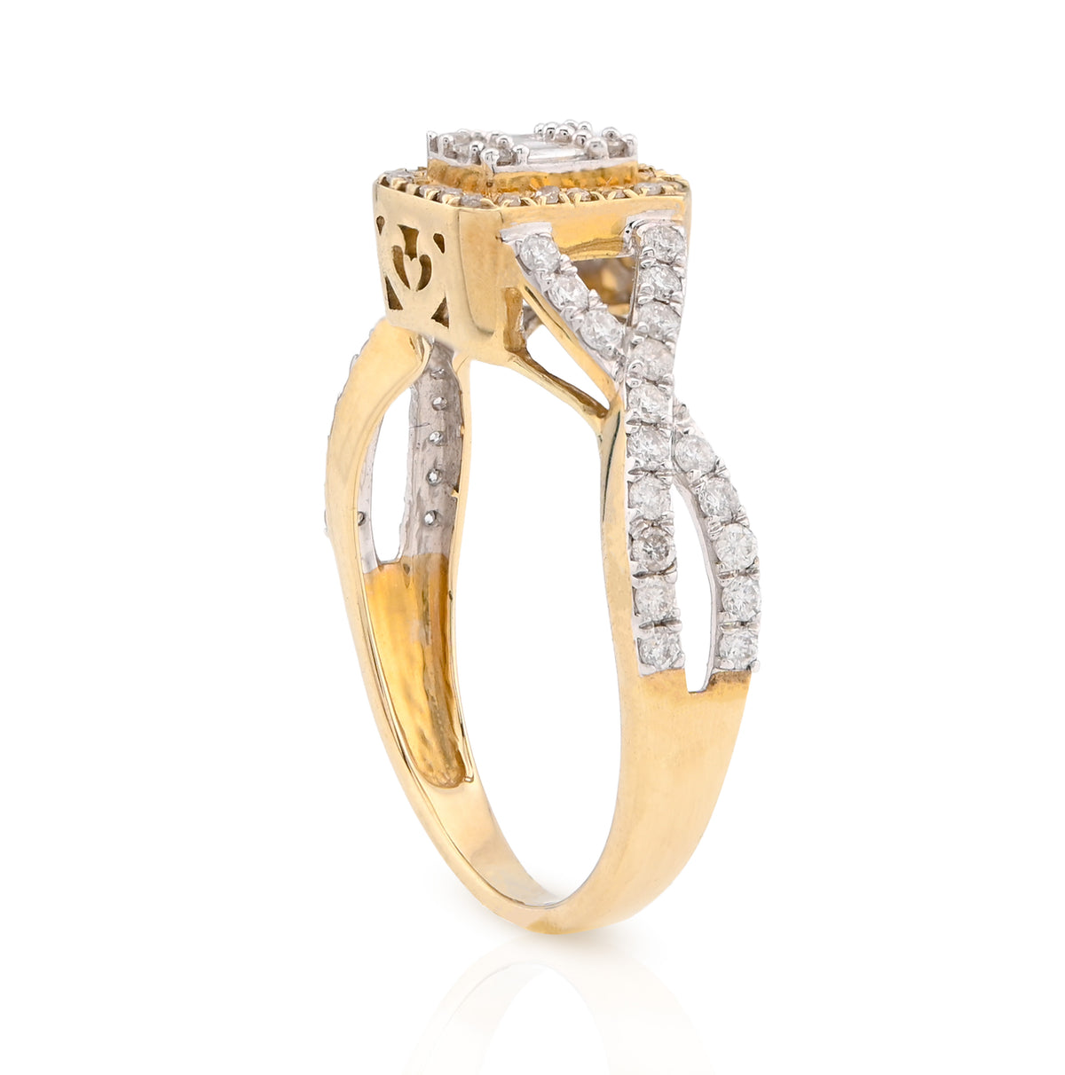 10K Yellow Gold 0.49CT Square Shape Round/Baguette Natural Diamond Women Ring — view 7
