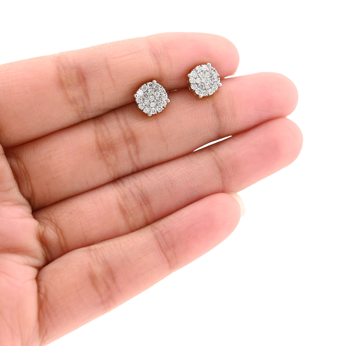 10K Yellow Gold 0.55CT Round Natural Diamond Cluster Diamond Earrings Men Women Studs — view 5