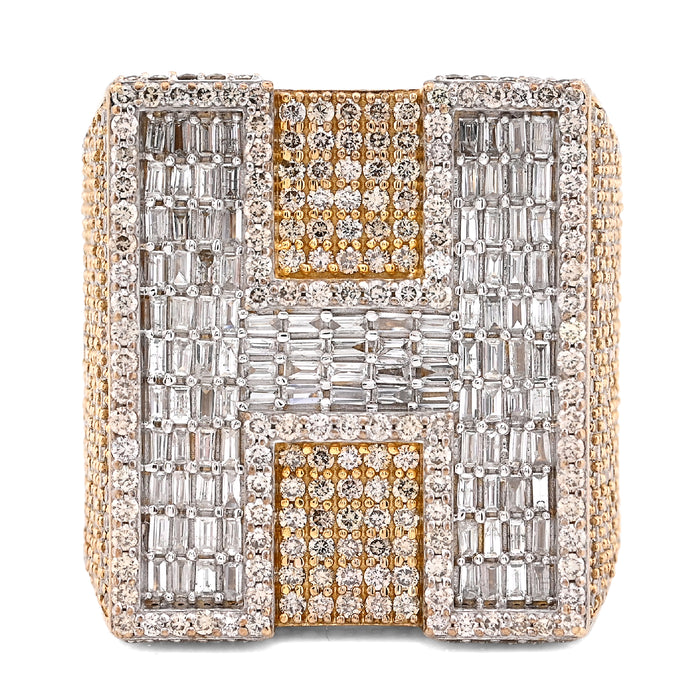 10K Yellow Gold 15.74CT Natural Diamond "H" Initial Men Ring 1.15" Wide 36.5g — view 1