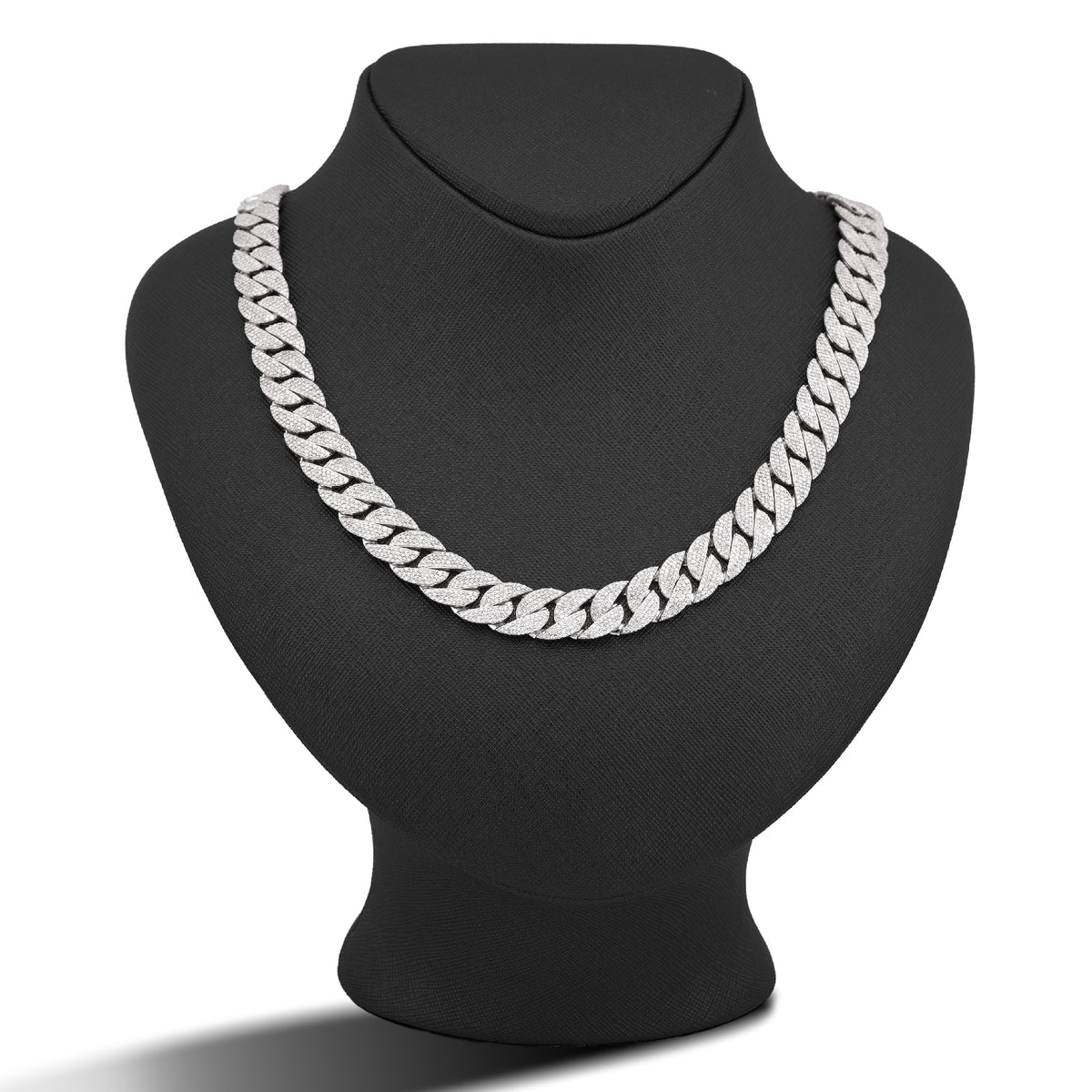 10K White Gold 18.9CT Natural Diamond Round Cuban Link 12MM Men's Chain 22" Necklace — view 2