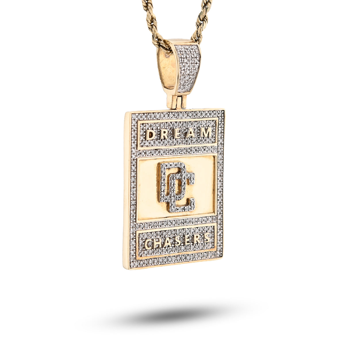 10K Yellow Gold "Dream Chasers" Rectangular Shape Pendant 0.75Ct Natural Diamond Men Charm — view 2
