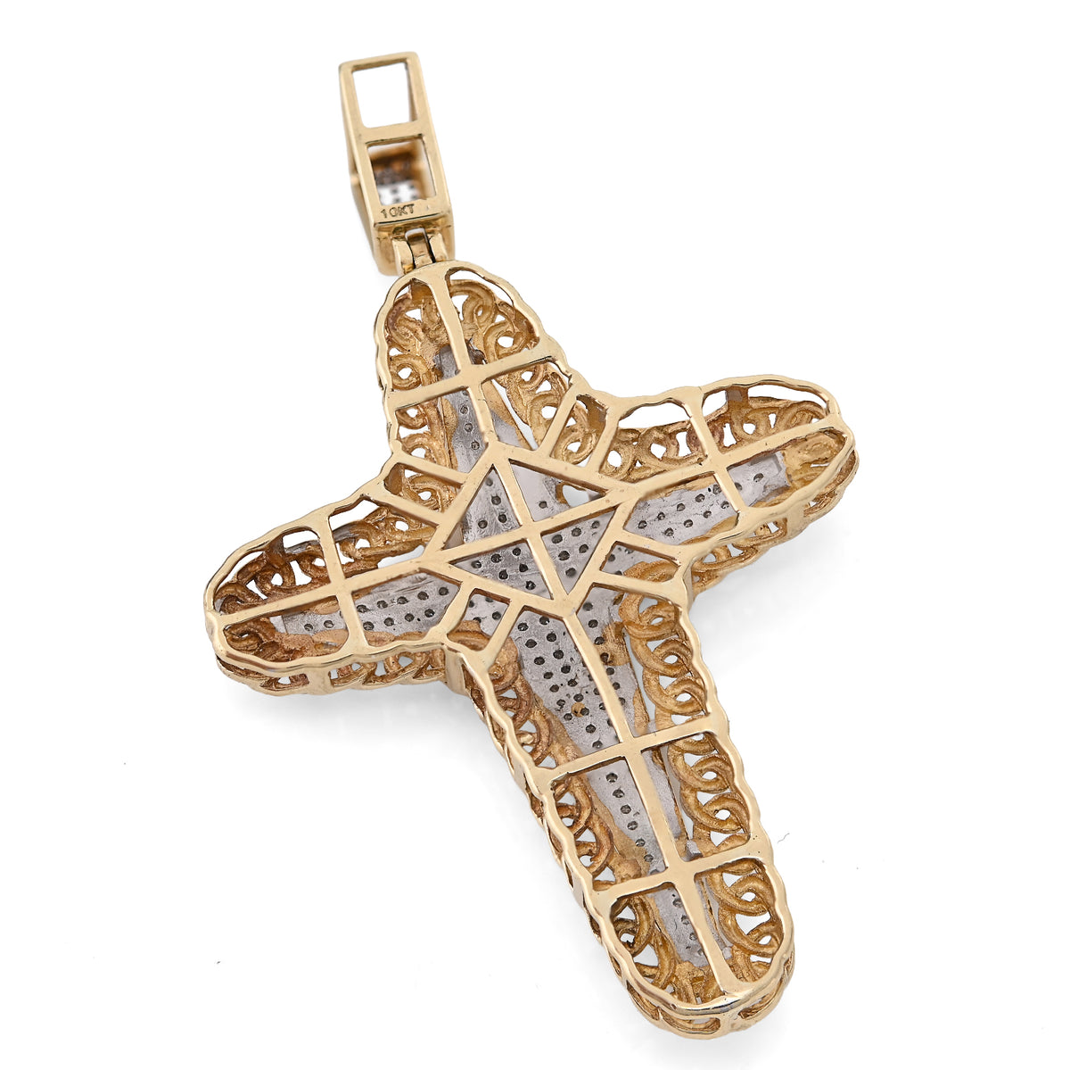 10K Yellow Gold 0.50Ct Natural Diamond Chain Link Edge Cross Religious Men Charm Women Pendant — view 8