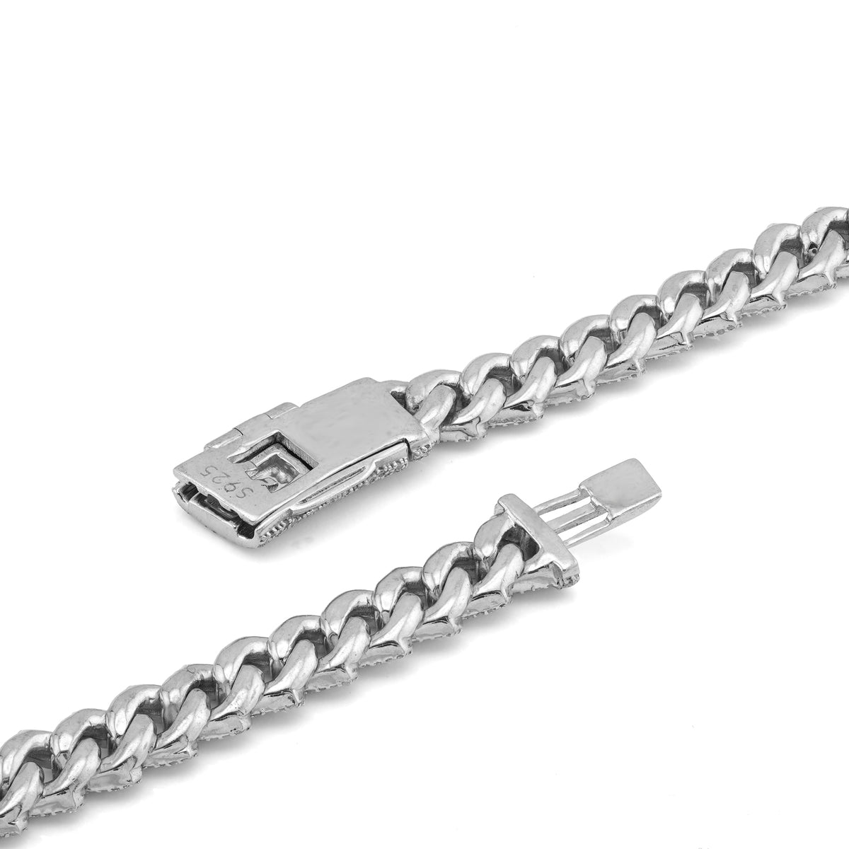 925 SS 8MM Cuban Link 8.125CT Natural Diamond 22" Chain Men Women Necklace — view 5