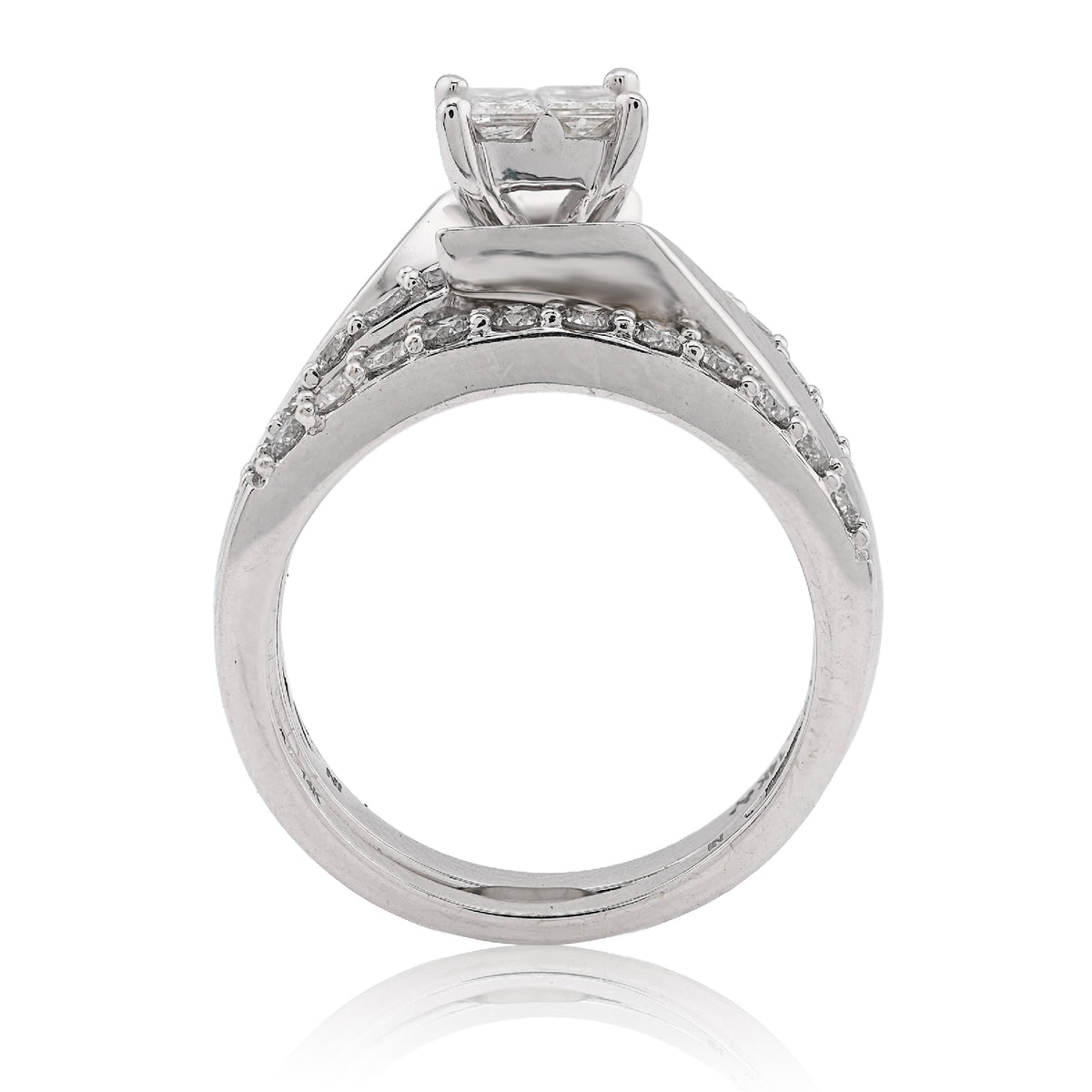 14K White Gold 1CT Natural Diamond Princess Cut/Round Square Women Ring Wedding Band — view 4