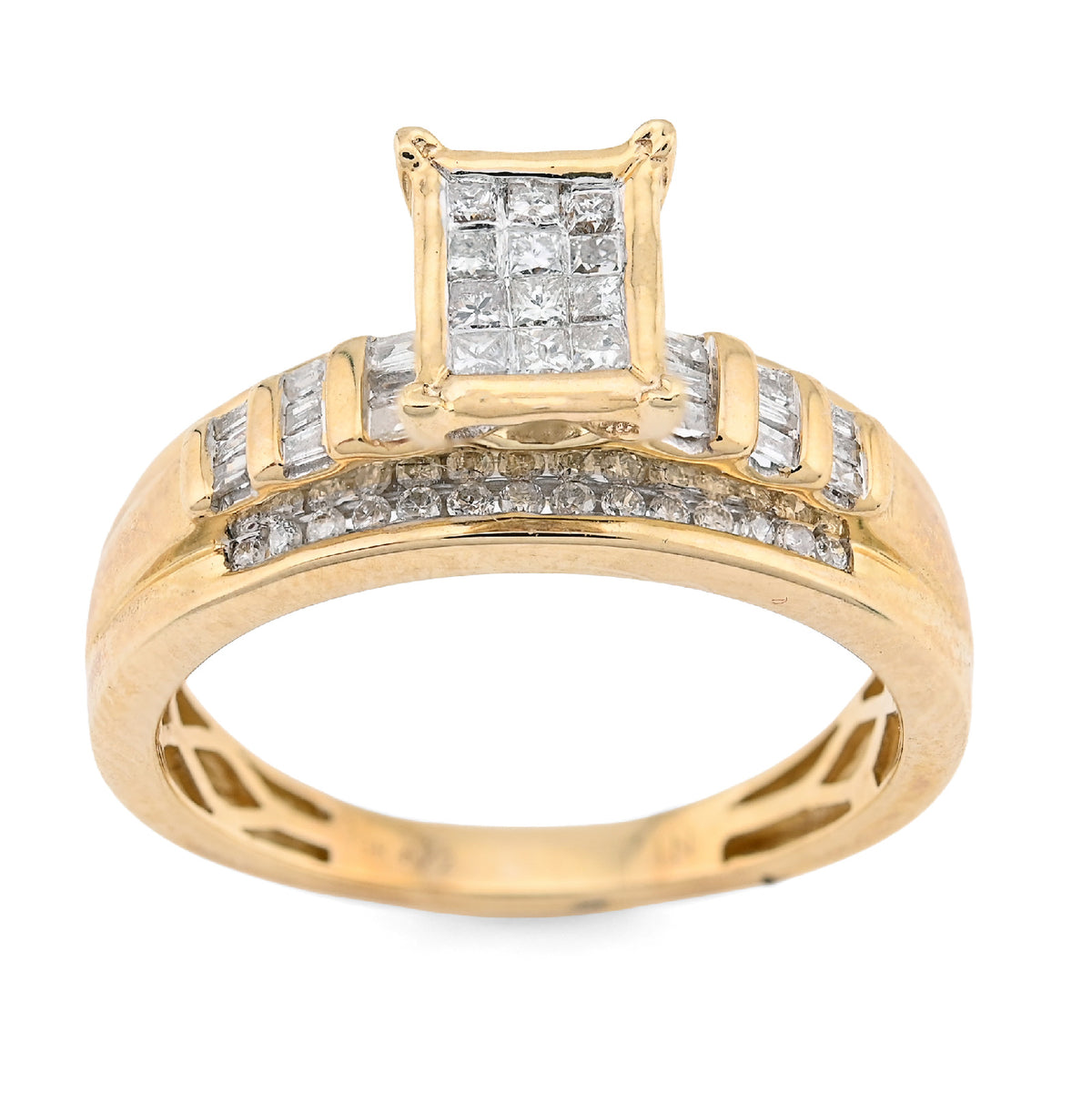 10K Yellow Gold 0.50CT Natural Diamond Rectangular Centre Baguette Women Wedding Ring — view 2