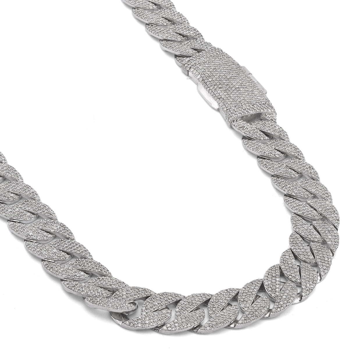 10K White Gold 18.9CT Natural Diamond Round Cuban Link 12MM Men's Chain 22" Necklace — view 6