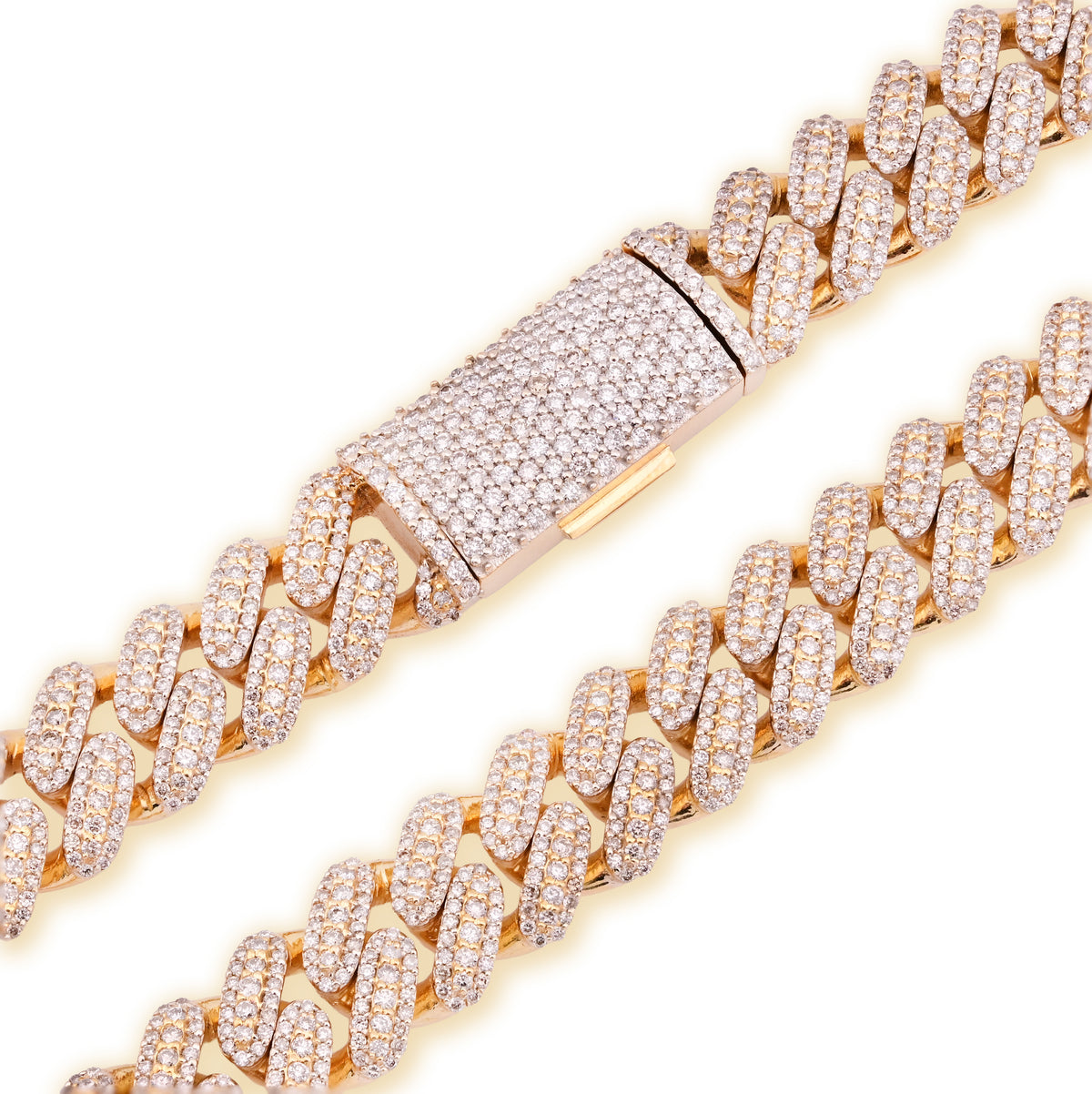 10K yellow Gold 25CT Natural Diamond Round 12MM Cuban Link Chain Men 24" Necklace — view 4