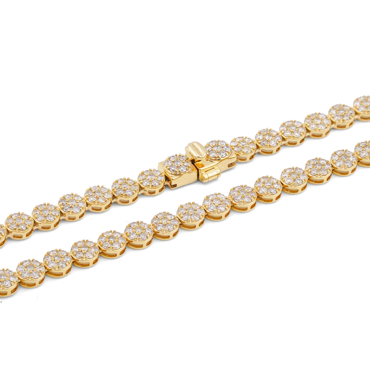 10K Yellow Gold 7CT Natural Diamond Flower Cluster Round 4MM 22" Men Women Necklace — view 8